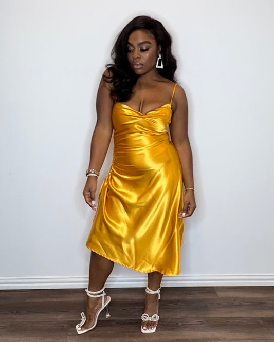 I Love You | Satin Adjustable Side Slit Dress