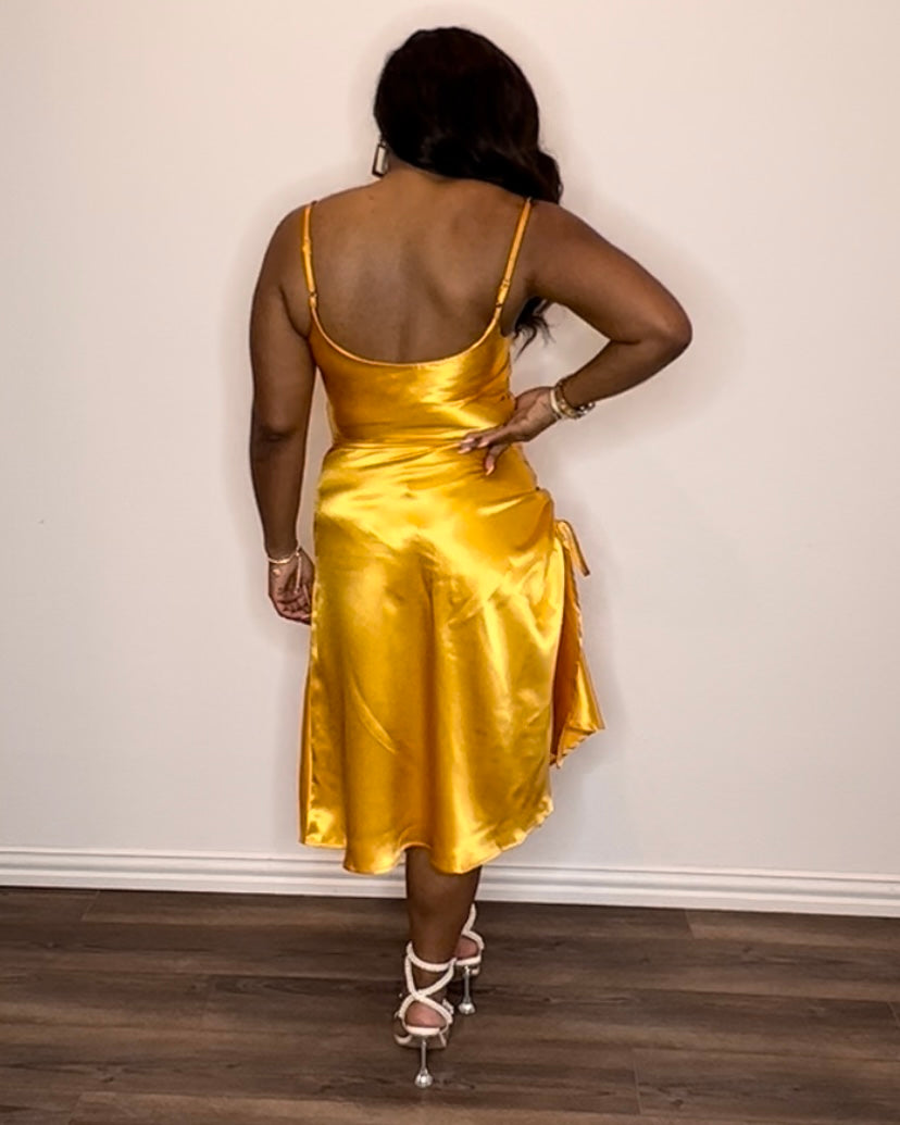 I Love You | Satin Adjustable Side Slit Dress